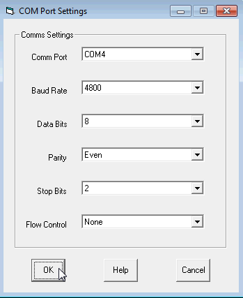 Entering communication settings for a Sylvac Dial Gauge